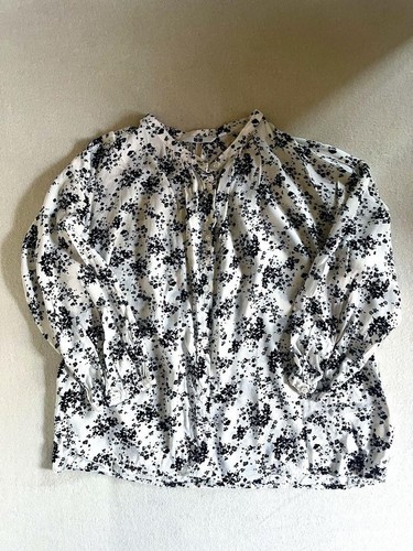 Chemise Uniqlo Floral achats Manches Longues Femme Coupe Décontractée Blanc Noir Rayonne