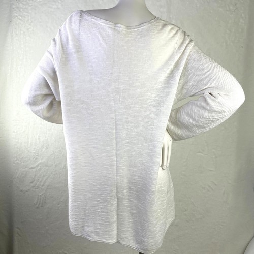 Womens White Loose Knit Long Sleeve V Neck Swing Lightweight Spring Sweater S M - Picture 5 of 13