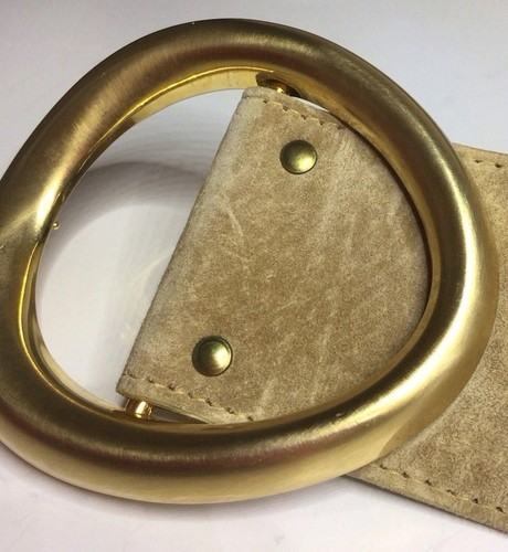 Gillian Belt Womens Size 10 Tan With Gold Oval Buckle Faux Suede 2 Inches Wide - Picture 16 of 21