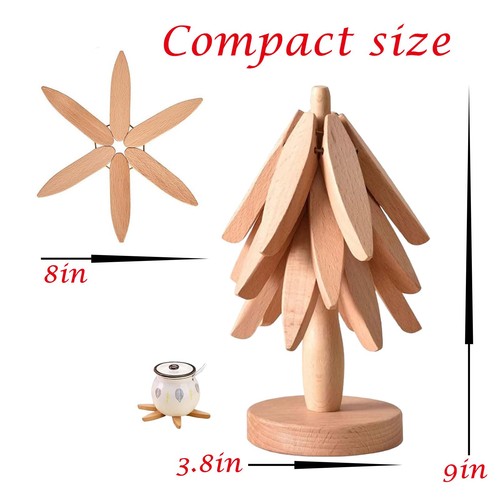 ​Wooden Trivets Set of 4,Walnut Wood - Auto Unfold Tree Design Hot Pot Holder... - Bild 3 von 7