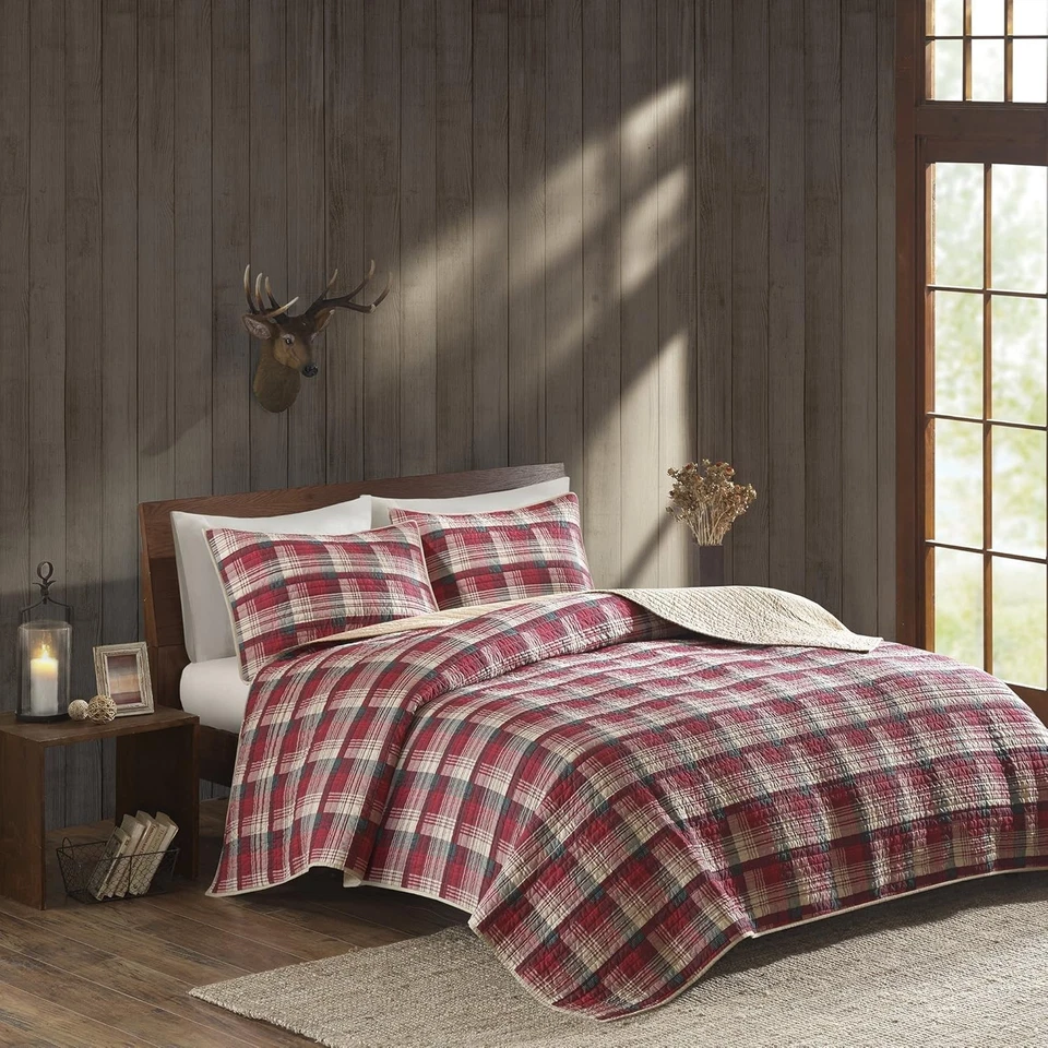 All-Season Tasha Plaid Cotton Quilt & Shams - Lightweight Reversible Bedspread - Image 3 of 4
