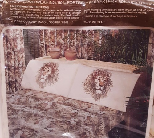 NOS Vintage BIBB SIMBA Lion Animal Jungle Twin Flat Sheet 66" X 96" NEW - Picture 3 of 5