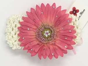 Baby-Girls-Headband-Ivory-Size-0-12-Months-Crocheted-Pink-Flower-Bling-NEW