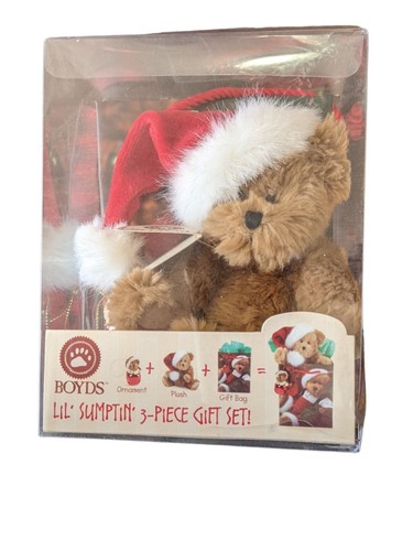RARO set regalo vintage Boyd's Bear Holiday Lil' Sumptin' ornamento campana orsacchiotto - Foto 1 di 9