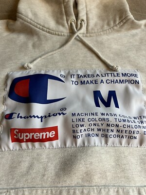 Supreme X Champion Label Ash Gray Hooded Sweatshirt Hoodie Size