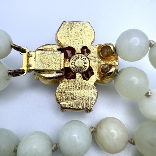 J.Crew Double Strand Jade Green Quartz Box Clasp Jeweled Flower Bracelet Size 7 - Picture 3 of 5