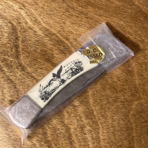 Sabre Scrimshaw Knife Canadian Geese Handle 1992 New Vintage NOS 4” - Picture 8 of 9