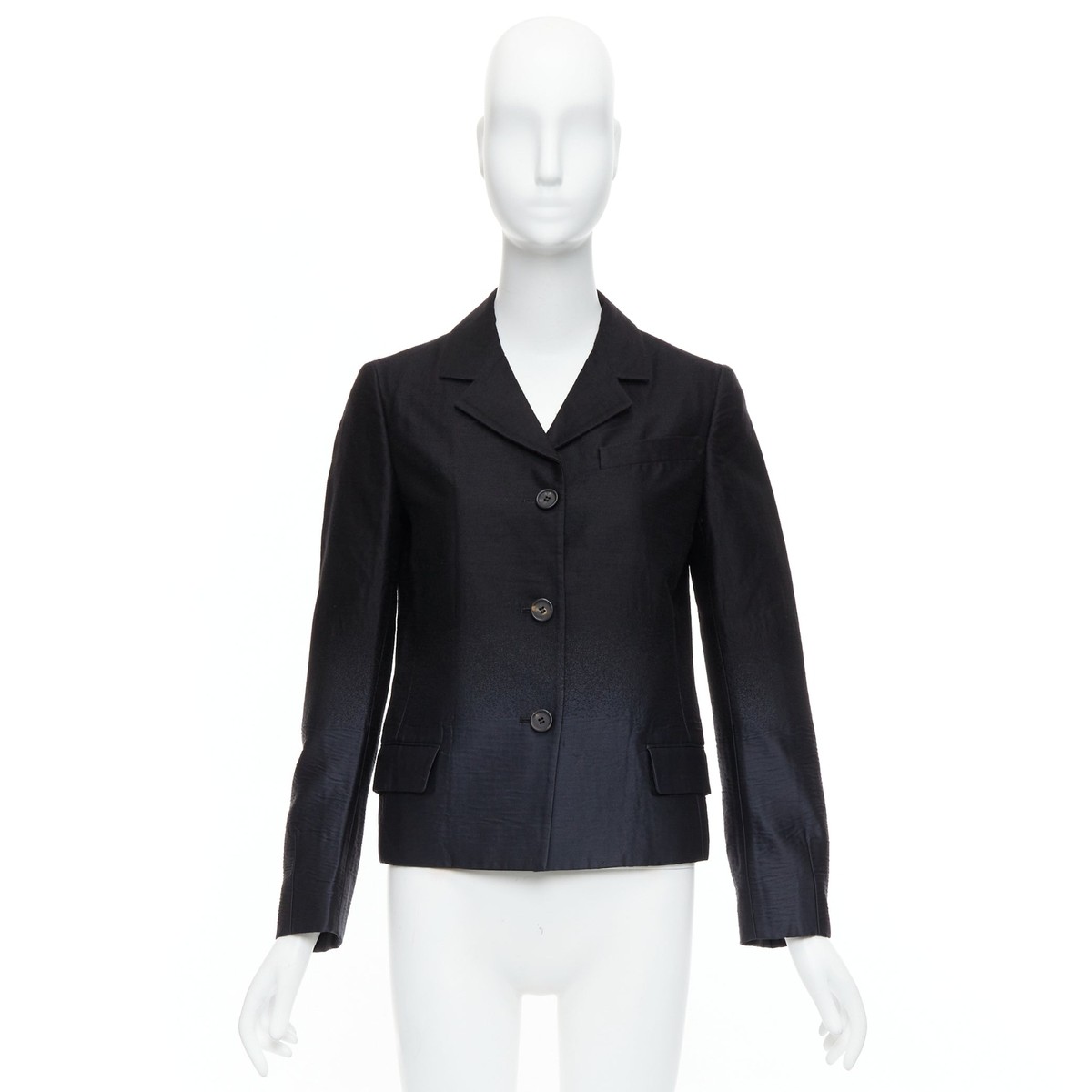 ジャケット PRADA Women Jackets GFB316 148JF0557 Black PRADA 2007 Vintage black wool degrade fabric blazer jacket