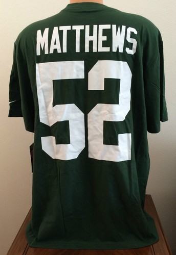 Nike Mens 2XL XXL NFL Football Green Bay Packers #52 Matthews Green S/S T Shirt - Picture 4 of 5