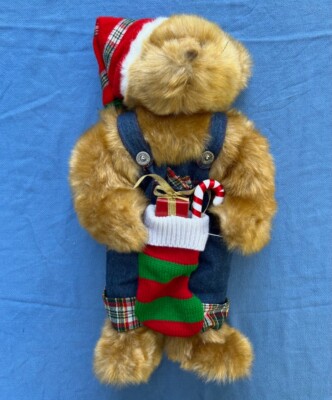 Vintage Santa s Best Cubby Teddy Bear CB Plush Christmas Stocking 18   Overalls