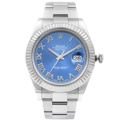 Rolex Datejust II 116334 Steel 18k White Gold Blue Roman Dial Automatic Watch - Picture 5 of 10