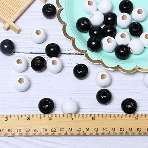 50Pieces 20mm Wood Beads Large Hole Wooden Macrame Beads White&Black - Picture 5 of 7