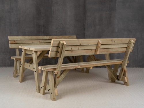 Picnic Table and Bench Set Outdoor Garden Furniture, Victoria With Backrest - Picture 63 of 74