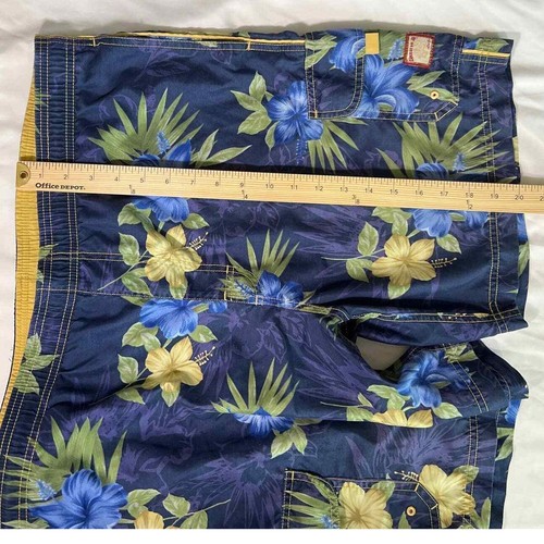 Caribbean Joe Floral Swim shorts Sz L Navy Blue with Blue and Tan flowers. - Picture 9 of 12