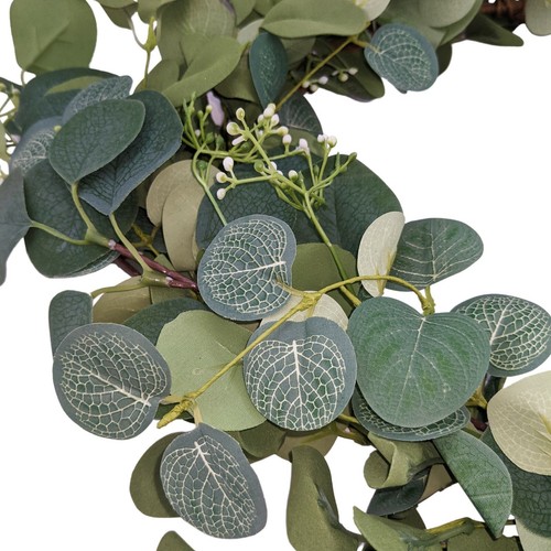 19 Inch Artificial Eucalyptus Wreath with Realistic Foliage and White Berries - Picture 6 of 7
