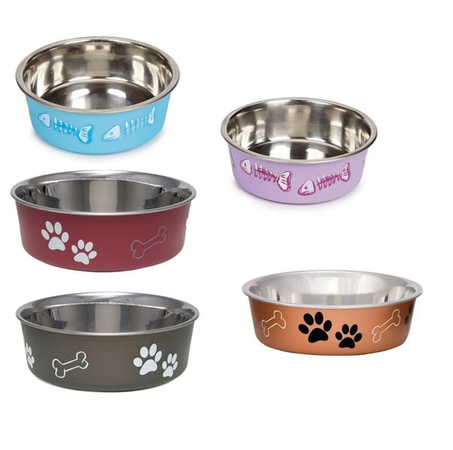 Stainless Steel Dog Dish Fun Print Feeding Bowls Non Slip Rubber Base - Picture 114 of 132