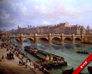 1800 S Paris France Pont Neuf Bridge Landscape Painting Art Real