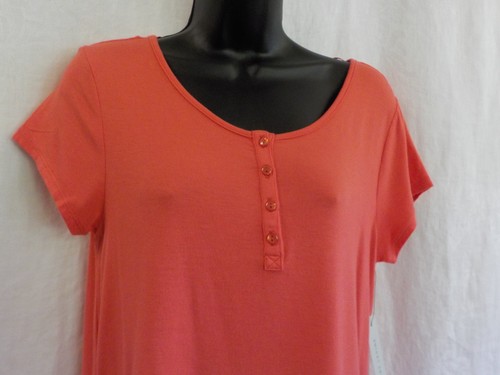 Larry Levine Knit Tops Coral Rayon Blend Scoop Placket Neck Lattice Back Cap Sle - Picture 3 of 12