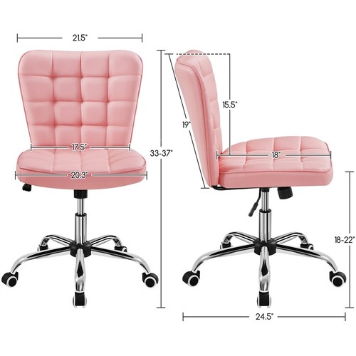 Armless Desk Task Chair Vanity Chair PU Leather Chair w/ Adjustable Seat Height - Picture 25 of 33
