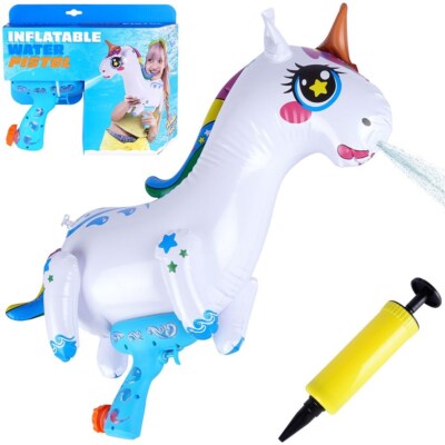 Wasserpistole aufblasbares Einhorn mit Wasserspritzpistole Wasserspielzeug