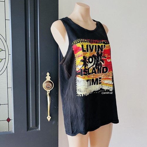 Vintage Cotton Tank Top Size M Mens Livin On Island Time Singlet Delta Tag Merch - Foto 6 di 24