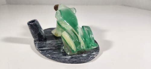 VINTAGE ALABASTER ONYX MEXICO CARVED STONE FROG PEN HOLDER FIGURE - Picture 16 of 19