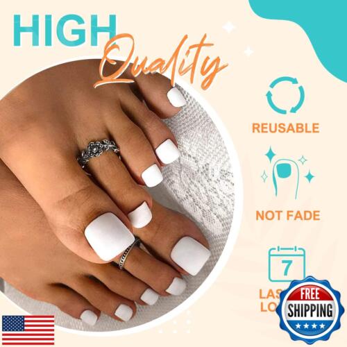 Artquee 28pcs Classic White Press on Toenails Short Fake Toe Nails Glossy Squ - Picture 3 of 5