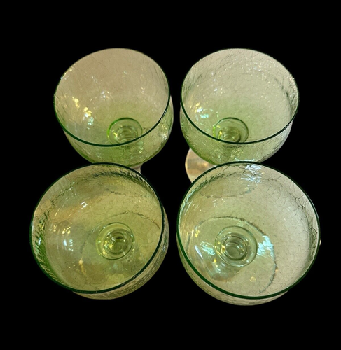 RARE GORHAM CRYSTALLINE GREEN CRACKLE BOWLS CLEAR STEMS COUPES COCKTAIL SET OF 4 - Picture 6 of 6