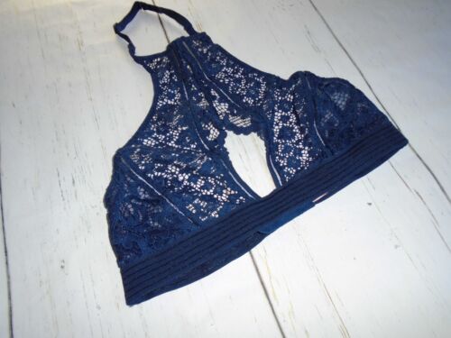 Sheer Navy Blue Lace Wireless Halter VICTORIA'S SECRET Very Sexy Bralette Bra S - Picture 1 of 4