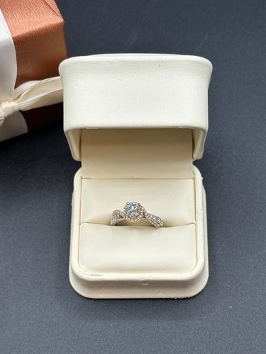 Jared 14K White and Rose Gold Round Diamond Swirl Halo Ring - Size 8.25" - Picture 2 of 10