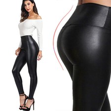 Women Faux PU Leather Pencil Panties Push Up Butt Lift Stretch Skinny Leggings 