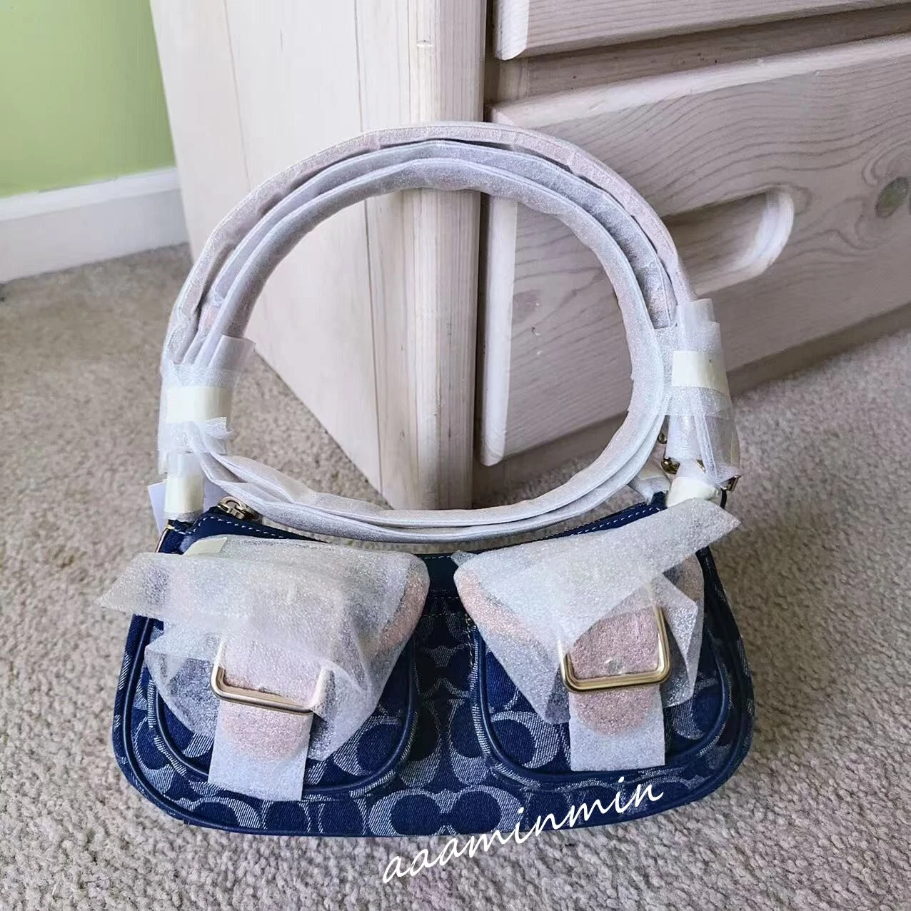 NUOVA borsa Coach Ashton Baguette in denim firmato CY700 (confezione originale)
