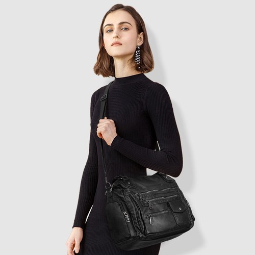 VINBAGGE Damen Handtasche Tasche Leder Schultertasche Damentasche Umhängetasche - Bild 12 von 14