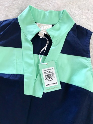 NWT Sail To Sable Striped Classic Tunic Shift Navy Green Sailing Dress XS $198 - Picture 2 of 3