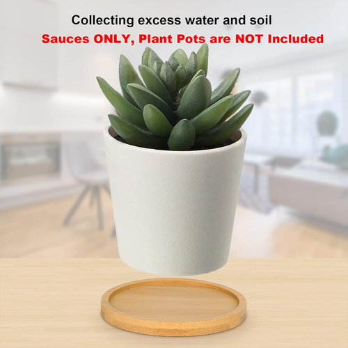4 Pcs Bamboo Plant Saucer Succulent Pot Holder Drainage Tray with Raised Edge fo - Picture 3 of 6