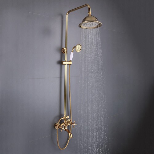 Retro Duschsystem Duschset Duscharmatur Gold Bad Regendusche mit Handbrause NEU - Bild 14 von 16