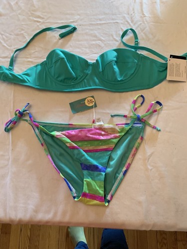 $136 Echo Pacific teal underwire top stripped string bottoms size small #16 - Picture 2 of 7