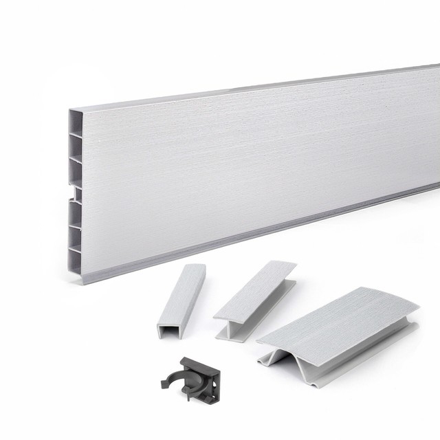 1.5m BRUSHED ALUMINIUM KITCHEN KICKBOARD SYSTEM PVC link end-piece corner clips