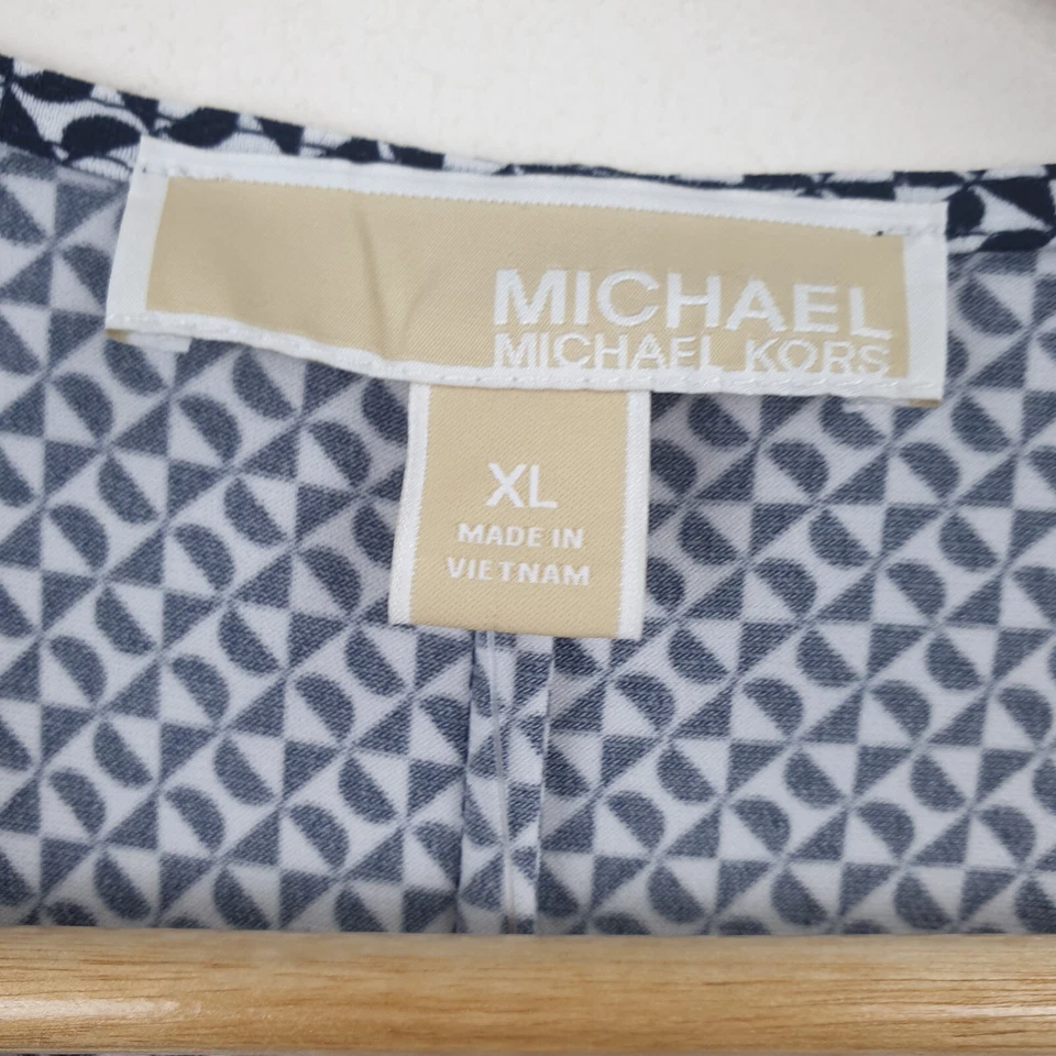 Vestido Michael Kors Geométrico Imitación Envolvente Para Mujer Talla XL Negro Blanco Acanalado Cuello en V Foto 3 de 4