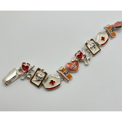 Pulsera de colección enfermera doctora encanto hospital médico tono plata cuidado amoroso - Imagen 7 de 9