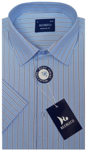 Striped Shirt King Size Short Sleeve Yarn Dyed Poly Cotton w/Pocket by Beebizco - Picture 6 of 11