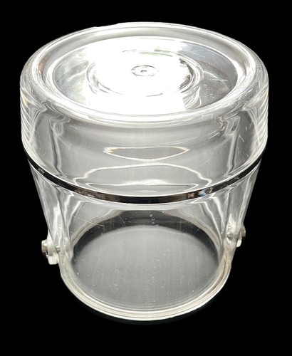 Seau à glace en acrylique lucite transparente MCM avec pince à poignée couvercle garniture argent excellente - Photo 9/12