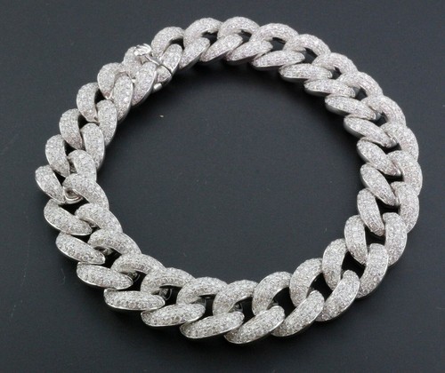 10,56 ctw Lab Created Diamant 14K Weißgold plattiert Miami Kubanische Herren Armbänder - Bild 3 von 9