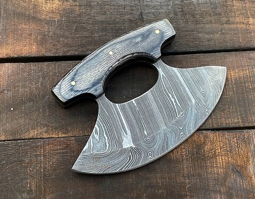 Chef Knife Custom Handmade Damascus Steel Ulu Knife KPro 123 - Picture 2 of 8