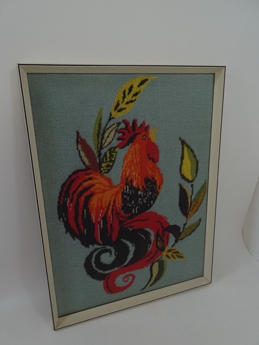 "Arazzo vintage incorniciato completo ago retrò cockerel uccellino 21"" X 15,75""" - Foto 11 di 12