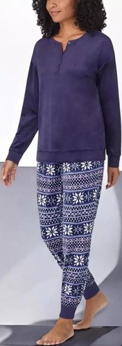 Nautica Damen XS Pyjama Set passend PJ Fleece Nachtwäsche Oberteil Hose Fair Isle blau - Bild 7 von 7