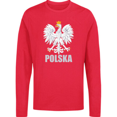 Polska Eagle Langarm T-Shirt - Polish White Eagle Emblem Full Sleeve T Shirt