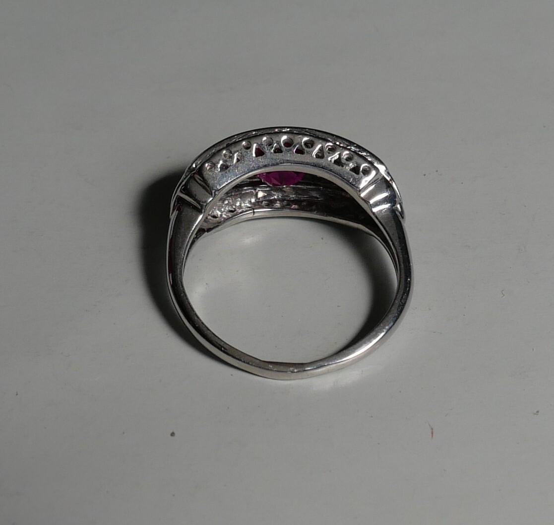 VINTAGE 14K WHITE GOLD SYNTHETIC RUBY AND DIAMOND… - image 7