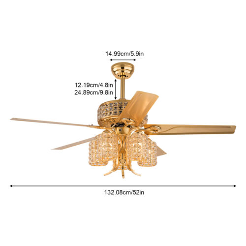 52" LED Luxury Crystal Ceiling Fan Light Chandelier Pendant Lamp 3 Speed Remote - Picture 2 of 11