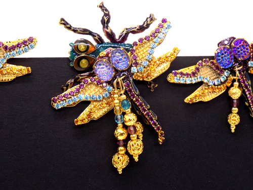 3pcs Lunch at the Ritz "DRAGONFLIES" Earrings w Moveable Pin/Pendant VINT-NEW - Picture 5 of 11